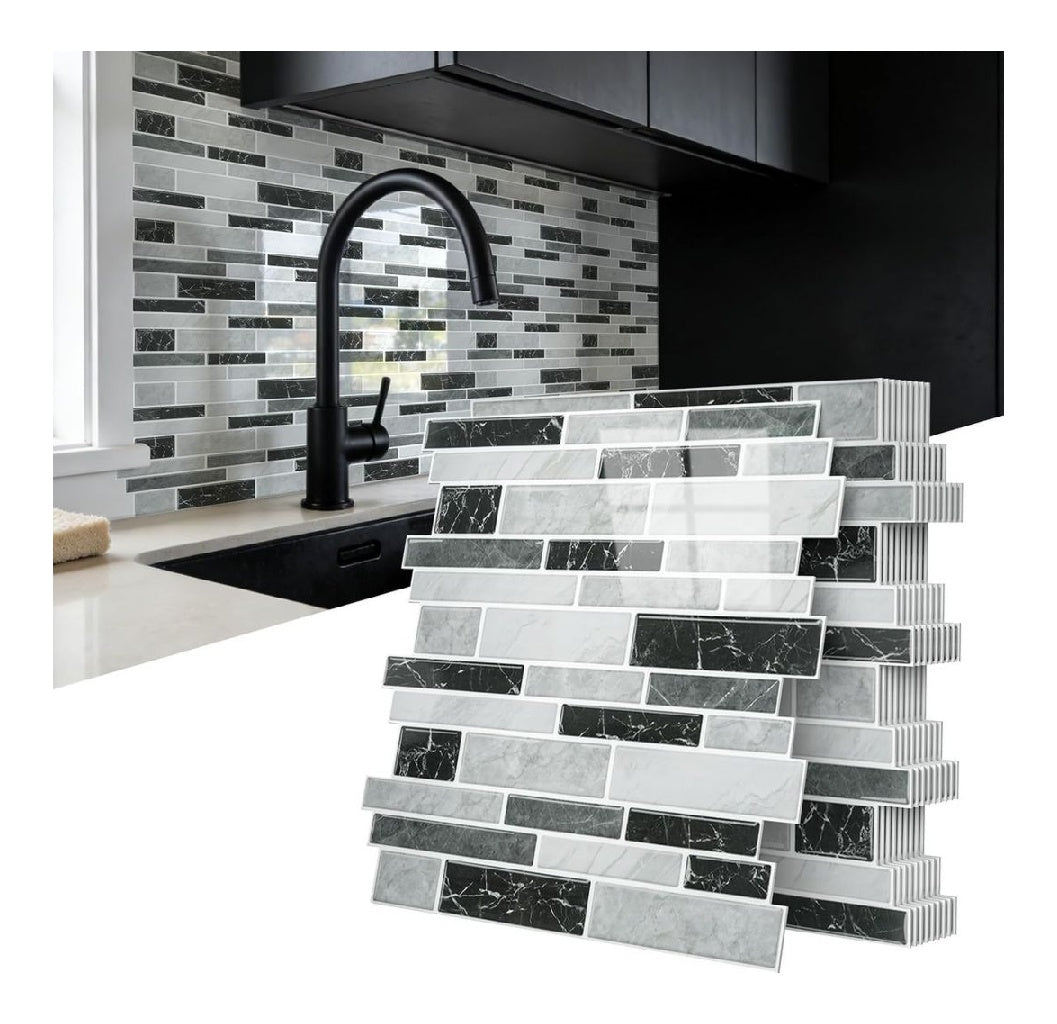Adhesif Carrelage Vieshful Cuisine 30x30 cm Lot du 10 Carreaux Muraux PVC Effet Marbre Credence destine a Cuisine et Salle de Bain Marbre Noir Gris