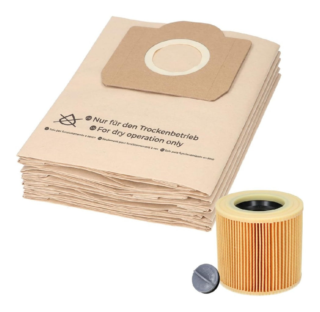 10 McFilter I sacs et 1 filtre compatibles pour aspirateur K WD3 ainsi que MV3 Alternatives pour les sacs filtrants 69591300 et le filtre a cartouche 64145520